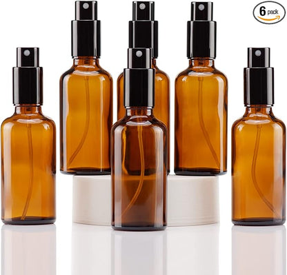 YIZHAO Amber Glass Spray Bottles 2oz, with Small Fine Mist Spray, Metal Cap, Refillable for Essential Oil,Travel,Cleaning,Perfume,Aromatherapy,Makeup – 6 Pcs