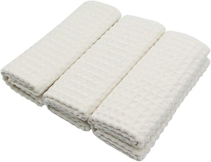 Waffle Weave Kitchen Drying Towels - Thick Microfiber, Absorbent, Lint Free 16Inch x 24Inch 3 Pack Beige