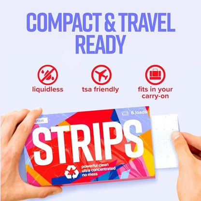 STRIPS Laundry Detergent Sheets Fresh Linen Travel Pack (3ct, 6 loads) Eco Liquidless Soap, Travel-Friendly, Dissolves in Hot & Cold, Hypoallergenic, Tackles Tough Stains & Odors