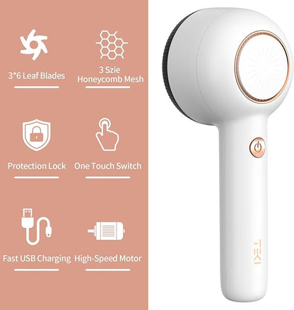 Fabric Shaver, Sweater Shavers to Remove Pilling, USB Rechargeable Lint Remover with 6-Leaf Blades, Fabric Defuzzer for Clothes Pilling, Fuzz, Lint Balls, Couch, Furniture, 2 Replacement Blades