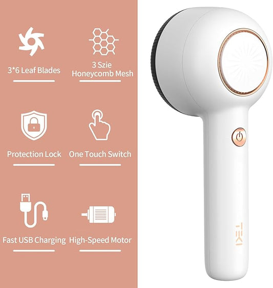 Fabric Shaver, Sweater Shavers to Remove Pilling, USB Rechargeable Lint Remover with 6-Leaf Blades, Fabric Defuzzer for Clothes Pilling, Fuzz, Lint Balls, Couch, Furniture, 2 Replacement Blades