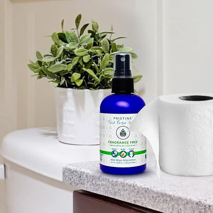 PRISTINE Toilet Paper Spray, As Seen on Shark Tank, Flushable Wipe Alternative, Personal Cleansing Bathroom Spray for Regular Toilet Tissue, Bidet Alternative, Made in USA, Fragrance Free, 4 oz Bottle