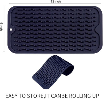 MicoYang Silicone Dish Drying Mat for Multiple Usage,Easy clean,Eco-friendly,Heat-resistant Silicone Mat for Kitchen Counter or Sink,Refrigerator or Drawer Liner Navy Blue S 12 inches x 6 inches