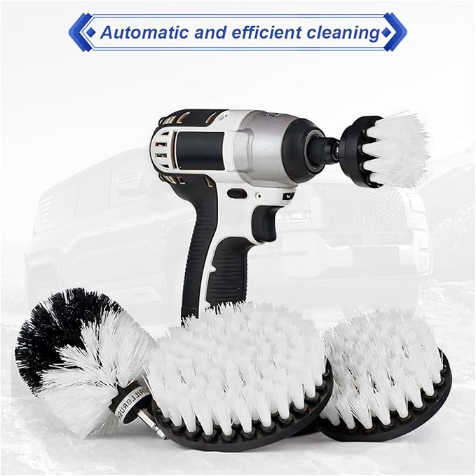 ZIMISI 4PCS Drill Brush Attachment Set, Mult-Purpose Car Wash Brush, Rotary Detailing Brush Set, Car Carpet Cleaner Brushes for Wheel, Grout, Shower, Bathroom, Floor (White)