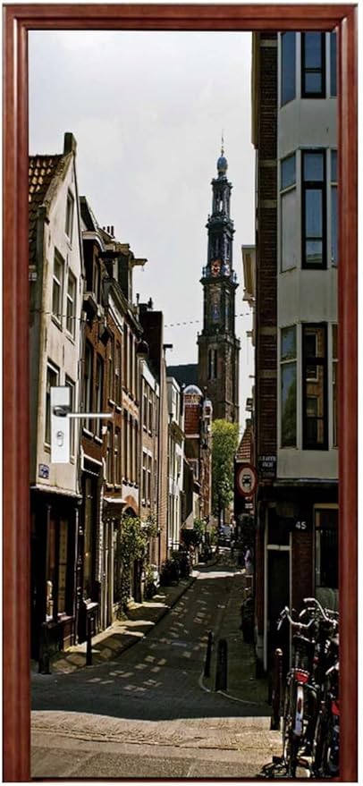 A.Monamour 3D Door Stickers for Interior Doors Tower of Westerkerk Church in Amsterdam, Netherlands Vinyl Waterproof Self Adhesive Door Mural Decals for Bedroom Office Bathroom 77x200cm