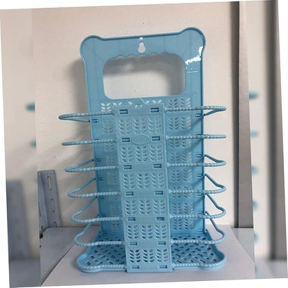 Collapsible Wall Mount Laundry Basket with Hollow Design Plastic Storage Organizer for Clothes and Blankets Space Saving Folding Hamper for Home and Dorm Use Blue Small