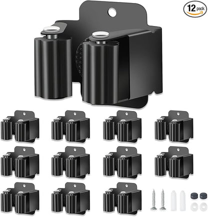 12 PCS Broom Holder Wall Mount, Upgraded Heavy Duty Mop and Broom Holder Wall Mount, Stainless Steel Broom Hanger Mop Holder Rack for Kitchen Laundry Garden Tool Organizer