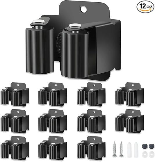 12 PCS Broom Holder Wall Mount, Upgraded Heavy Duty Mop and Broom Holder Wall Mount, Stainless Steel Broom Hanger Mop Holder Rack for Kitchen Laundry Garden Tool Organizer