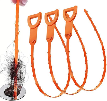 Drain Snake Clog Remover:3 Pcs Hair Clog Auger, 25 Inch Drain Cleaner Tool Suitable for Dredging Clogged Pipes, Sink, Shower Drains(Orange)