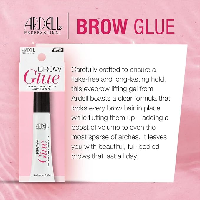 Ardell Brow Glue – Clear Eyebrow Gel for Instant Lamination Lift with Styling Brush, All day Extreme Hold Brow Gel for Fluffy Defined Brows, 0.35 oz