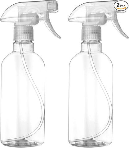 DIYSELF 2 Pack Spray Bottles for Cleaning 16.9 oz/500 ml Water Empty Spray Bottle Heavy Duty Plastic Clear Squirt Mist Spray Bottle with Nozzle for Hair Plants Pets Alcohol Sprayer Weighing Bottles