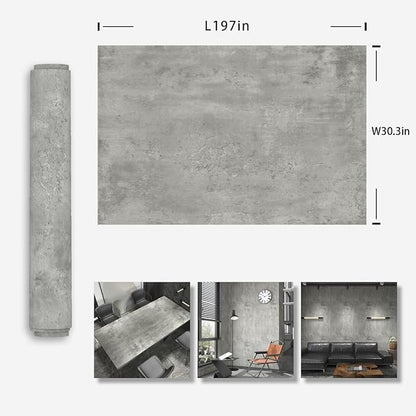 30.3"x197" Light Grey Concrete Wallpaper Peel and Stick Thick Vinyl Faux Gray Concrete Textured Contact Paper Matte Removable Self-Adhesive Industrial Wall Sticker for Bathroom Bedroom Garage
