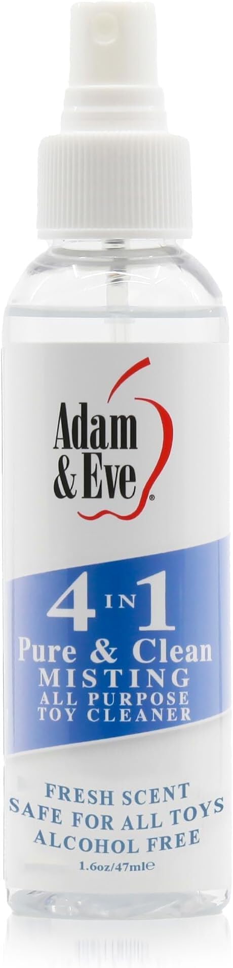 Adam & Eve Sex Toy Cleaner, 4 In 1 Pure And Clean Misting Spray, Fast Acting Misting Spray For Adult Toys, Vibrators, Dildos, Fresh Scent, Water Based Formula Perfect for Gifting, No Residue, 4 oz