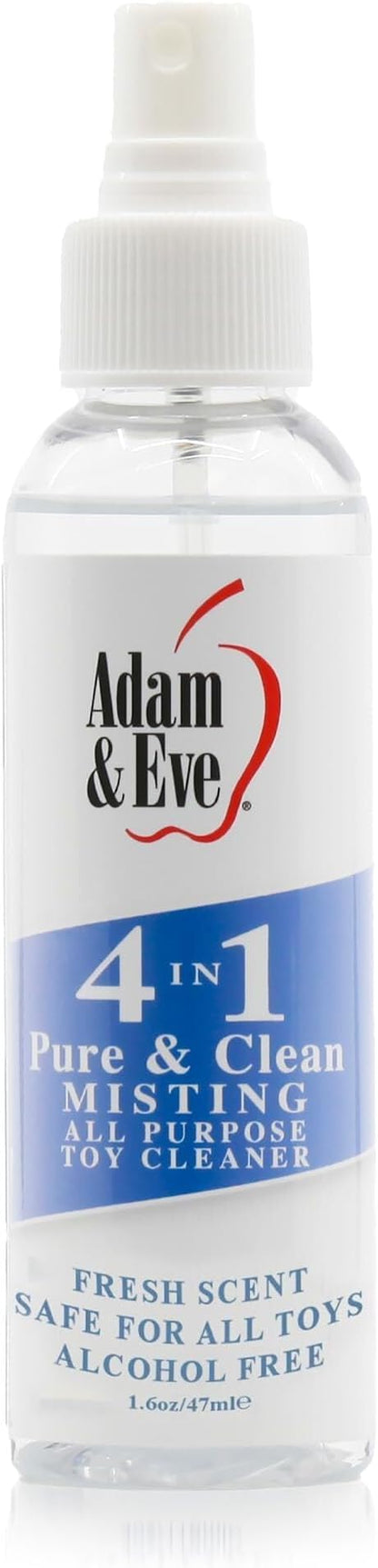 Adam & Eve Sex Toy Cleaner, 4 In 1 Pure And Clean Misting Spray, Fast Acting Misting Spray For Adult Toys, Vibrators, Dildos, Fresh Scent, Water Based Formula Perfect for Gifting, No Residue, 4 oz