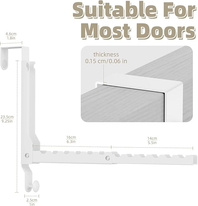 BAKON Over The Door Hangers, Over Door Hooks for Hanging, Small Space Dual Folding Portable Over Door Clothes Hanger for Clothes, Hats, Bags and Towels. (2, White(Update))