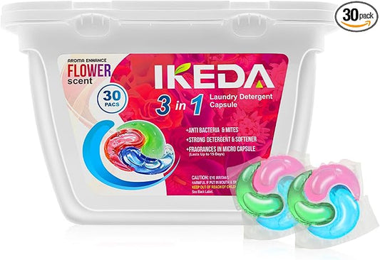 Laundry Pods, 3 in 1 Laundry Detergent Pods, Natural Laundry Sauce, Laundry Detergent Pacs & Powerful Stain Remover, Flower Scent, 30 Pack