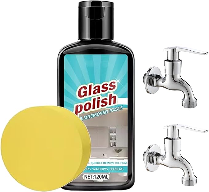 Shower Glass Cleaner - 120ml Bathroom Spray, Deep Cleaning Stain Remover for Window Mirror Faucet, Polishing Compound for Ceramic Stainless Steel Patio, Household Shine