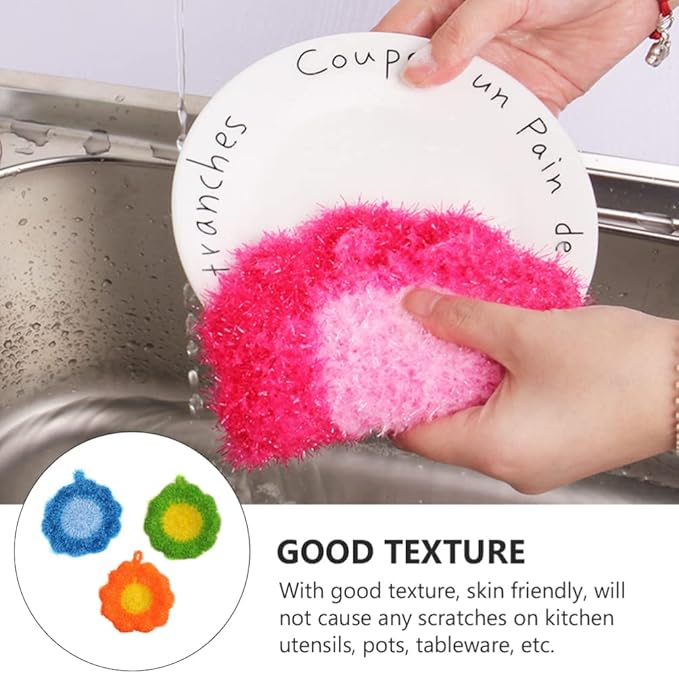 Yardwe Cleaning Towels 3Pcs Dish Scrubber Sponge Flower Shape Scouring Pad Non- Scratch Scrub Dishwashing Sponge Kitchen Scrubbing Sponge for Kitchen Cleaning Supplies Multi Function Cleaning Brush
