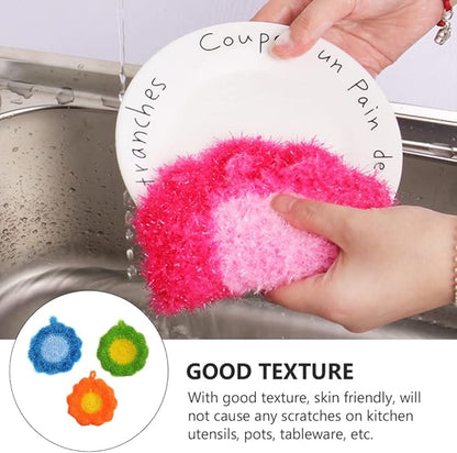 Yardwe Cleaning Towels 3Pcs Dish Scrubber Sponge Flower Shape Scouring Pad Non- Scratch Scrub Dishwashing Sponge Kitchen Scrubbing Sponge for Kitchen Cleaning Supplies Multi Function Cleaning Brush