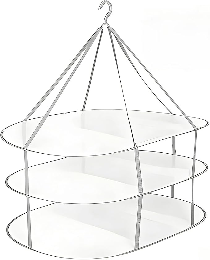Hanging Drying Rack Foldable Sweater Clothes Dryer Flat Mesh Large Portable Fixed Windproof for Home, Dormitory and Bathroom 3 Tier