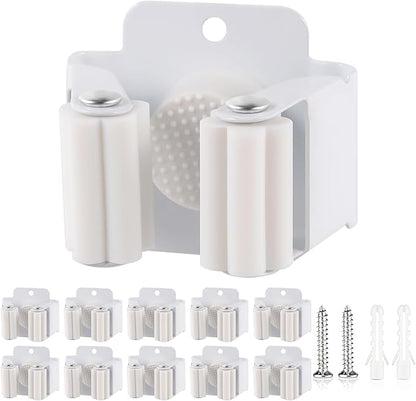 Verdenu 10 Pack Broom Holder Wall Mount, Mop and Broom Holder Wall Mount, Stainless Steel Command Mop Holder with Screws, Garden Tool Storage Organizer for Kitchen, Home, Bathroom, Garage, White