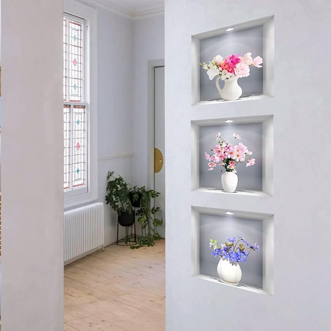 3D Wall Stickers DIY Flower Wall Decal Removable Waterproof Wall Art Decor for Bedroom Living Room Offices Home Decoration (Vase Daisy)