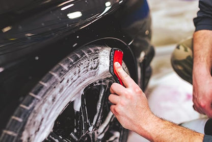 Detail Factory - ProGrip Tire Brush - Ergonomic ProGrip Handle, Stiff Synthetic Bristles, Ergonomic Design, Clean Your Tires with Ease - Red