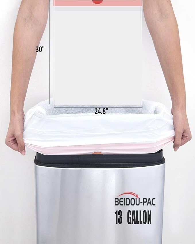 BEIDOU-PAC Trash Bags 13 Gallon Drawstring, 50 Count Garbage Bags, Tall Kitchen Trash Bags, Odorless & Extra Strength White Plastic Food Scrap Bag for Home Office Bathroom Kitchen Bins