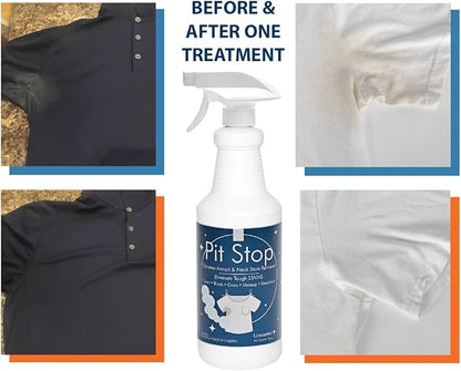 Sanco Industries Pit Stop - Sweat Stain & Deodorant Stain Remover, Multi-Stain & Multi-Purpose Formulated Spray, Safe for All Fabrics - 32 Ounces (Quart)