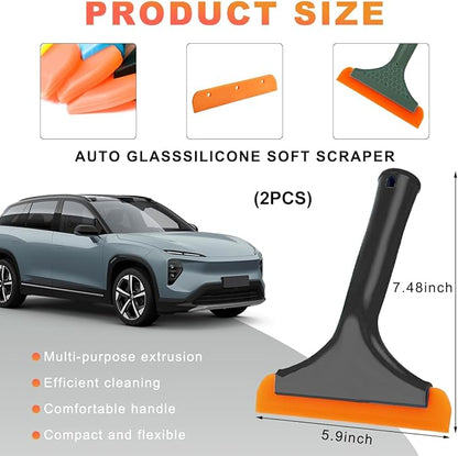 2 PCS Small Silicone Window Squeegee, 5.9 Inch Car Windshield Water Blade Squeegee with Non-Slip Handle, All-Purpose Cleaning Squeegee for Car Windshield, Window, Mirror (Black+Black Green)