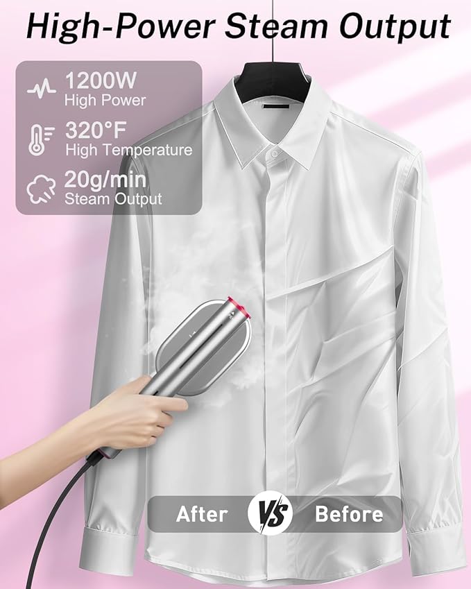 ELORTI Clothes Steamer, 2-in-1 Handheld Garment Steamer & Travel Iron, 10s Fast Heat-Up, 1200W Portable Mini Steamer with Rotatable Head, Compact for Home, Office & Travel (110-120V)
