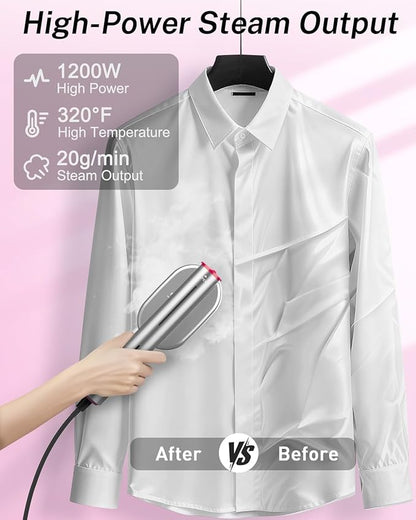 ELORTI Clothes Steamer, 2-in-1 Handheld Garment Steamer & Travel Iron, 10s Fast Heat-Up, 1200W Portable Mini Steamer with Rotatable Head, Compact for Home, Office & Travel (110-120V)