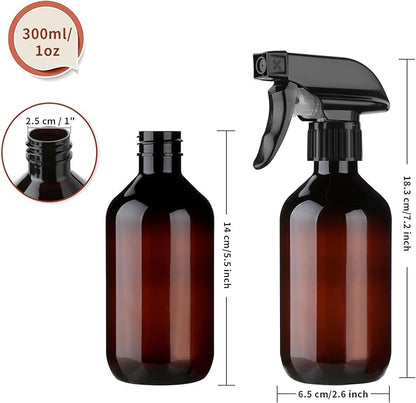 Arkeiliy 2-Pack Leakproof Spray Bottles (300ml/10oz) - Adjustable Nozzle for Fine Mist & Jet Stream | Premium Refillable Plastic Bottles for Hair Styling, Plant Misting, Cleaning Solutions (Brown)