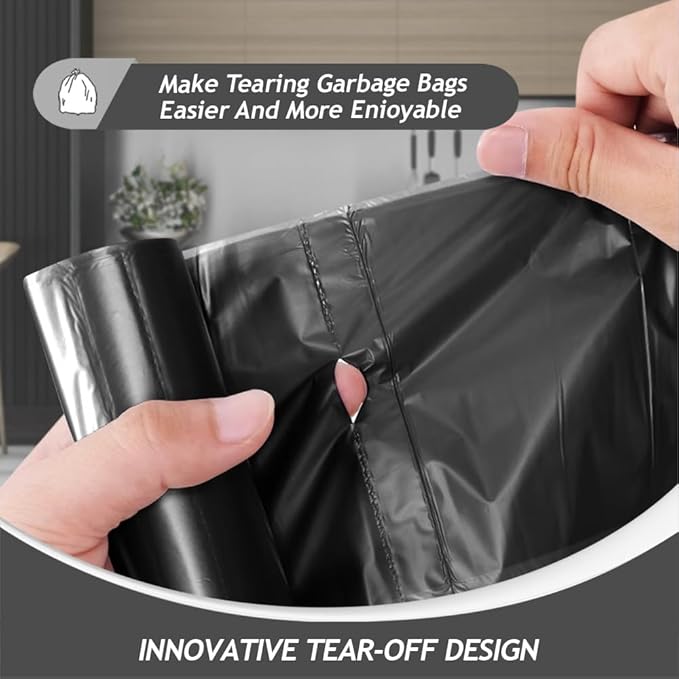 Teivio 6 Gallon 180 Counts Medium Black Garbage Bags Trash Bags, Waste Basket Liner, Bathroom Trash Can Bin Liners, Plastic Bags for home office kitchen, Black