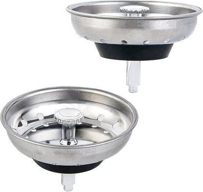 CORNERJOY 2 PCS Kitchen Sink Strainer and Stopper Combo Basket Replacement for Standard 3-1/2 inch Drain,Stainless Steel Basket with Rubber Stopper Bottom