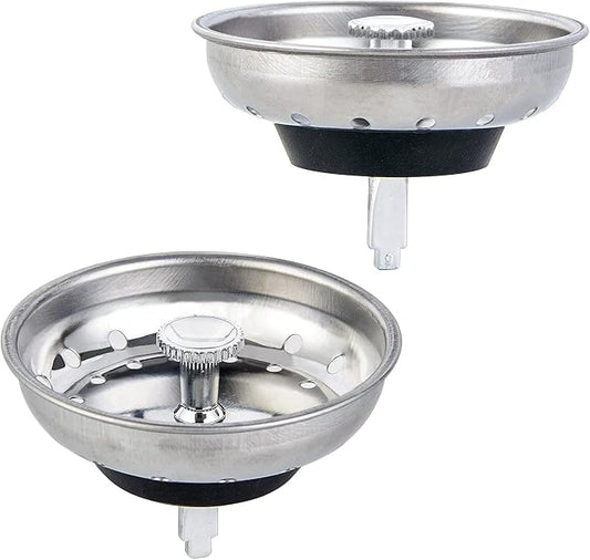 CORNERJOY 2 PCS Kitchen Sink Strainer and Stopper Combo Basket Replacement for Standard 3-1/2 inch Drain,Stainless Steel Basket with Rubber Stopper Bottom