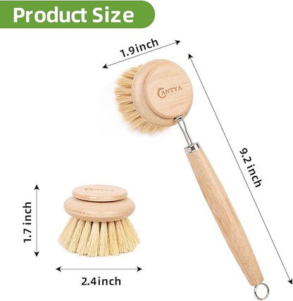 Bamboo Dish Brush - Bamboo Dish Scrubber, Eco-Friendly and Biodegradable, Vegetable Brush Suitable for Cookware, Bowls and Plates, Non-Stick Pans(Soft Bristle)