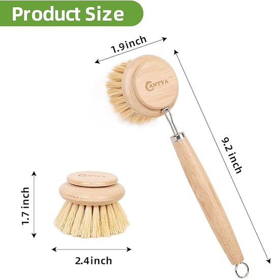 Bamboo Dish Brush - Bamboo Dish Scrubber, Eco-Friendly and Biodegradable, Vegetable Brush Suitable for Cookware, Bowls and Plates, Non-Stick Pans(Soft Bristle)