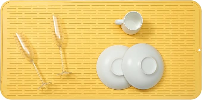 MicoYang Silicone Dish Drying Mat for Multiple Usage,Easy clean,Eco-friendly,Heat-resistant Silicone Mat for Kitchen Counter or Sink,Refrigerator or Drawer Liner Yellow 5XL 36inches x 18inches