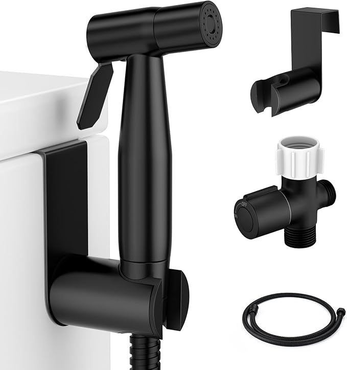 Black Bidet Sprayer for Toilet, Muslim Shower Handheld Jet Sprayer Adjustable Water Flow with Bidet Hose for Feminine Wash, Black Bidet Faucet Cloth Diaper for Baby Wash, Wall/Toilet Mount