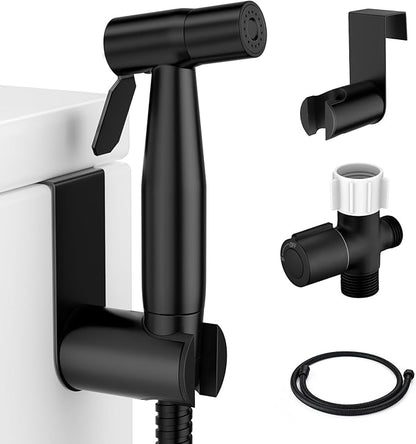 Black Bidet Sprayer for Toilet, Muslim Shower Handheld Jet Sprayer Adjustable Water Flow with Bidet Hose for Feminine Wash, Black Bidet Faucet Cloth Diaper for Baby Wash, Wall/Toilet Mount