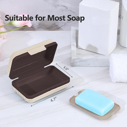 Quatish Bar Soap Holder Dish 1 Pack for Shower, Travel Soap Case with Lid for Gym, Camping Essentials, Hiking, Travel Size Toiletries, Portable, Leakproof, Brown