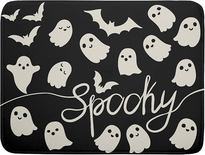 Halloween Dish Drying Mat for Kitchen Counter 18x24 Cute Ghost Black Spooky Holiday Scary Theme Absorbent Reversible Microfiber Drying Mats Kitchen Countertop Protector Dishes Drainer Pad