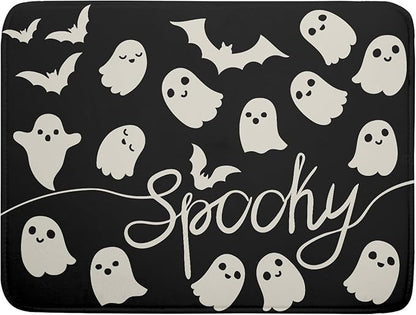 Halloween Dish Drying Mat for Kitchen Counter 18x24 Cute Ghost Black Spooky Holiday Scary Theme Absorbent Reversible Microfiber Drying Mats Kitchen Countertop Protector Dishes Drainer Pad