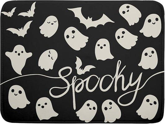 Halloween Dish Drying Mat for Kitchen Counter 18x24 Cute Ghost Black Spooky Holiday Scary Theme Absorbent Reversible Microfiber Drying Mats Kitchen Countertop Protector Dishes Drainer Pad