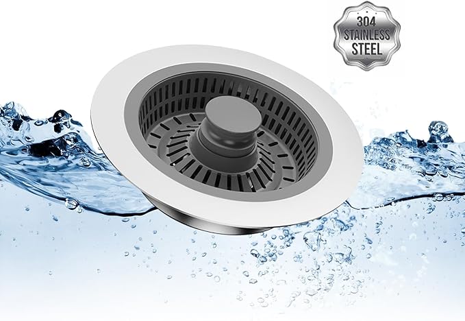 Kitchen Sink Drain Strainer,3 in 1 Pop Up Strainer Stopper,Stainless Steel Anti-Clogging Sink Drain Strainer,Suitable for US Standard 3-1/2 Inch Kitchen Sink Drain Strainer