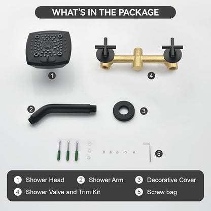 2 Handle Shower Faucet Set 6-Spray Shower Head and Handle Set Shower Trim Kit with Rough-in Valve Bathroom Shower Faucet Valve Trim Kit Matte Black
