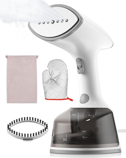 Steamer for Clothes,1500W 30s Quick Heat Portable Handheld Clothes Steamer,Fabric Wrinkles Remover Garment Steamer with Smart LCD,2 in 1 Clothing Iron with 300ml Tank and Fabric Brush,Auto-Off