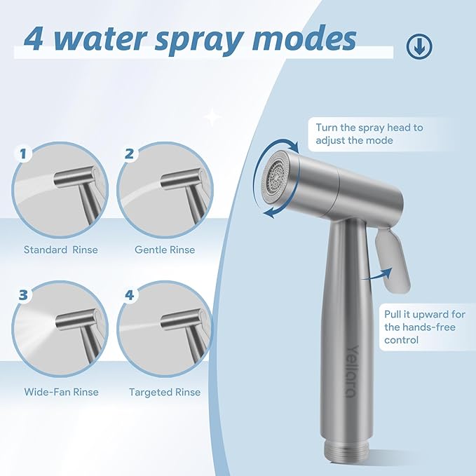 Handheld Bidet Sprayer for Toilet - 4 Spray Modes, Toilet Cleaning - Stainless Steel, Adjustable Water Pressure, Easy Installation