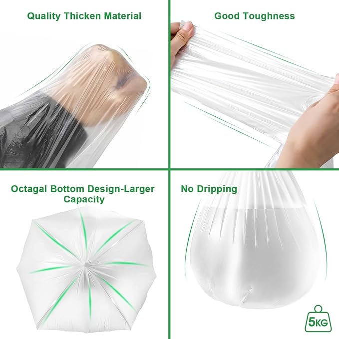Waikas Small Trash Bags 1.2 Gallon,145 Counts, 38 * 40cm, 2.3g/pcs, Unsented, Clear
